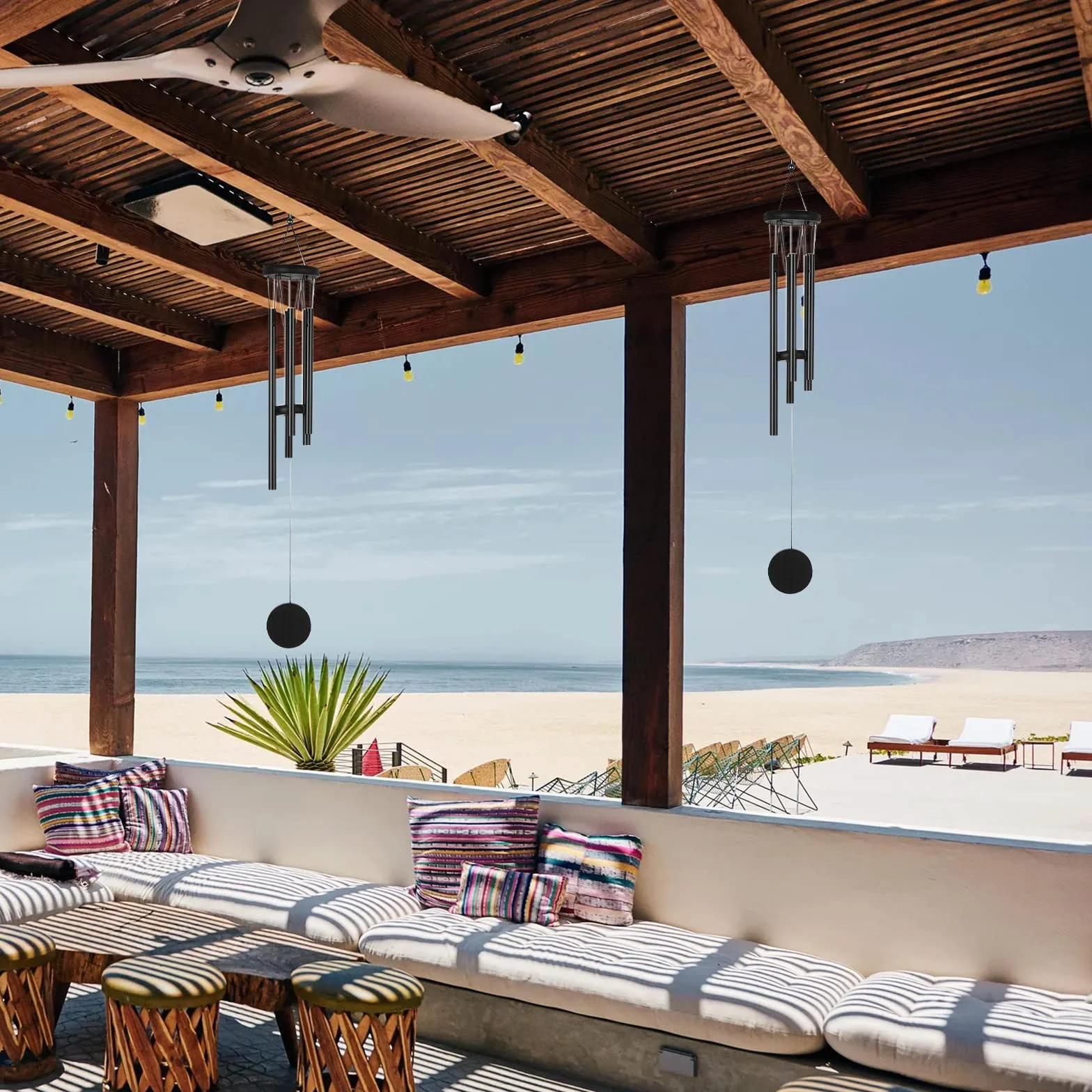 MIVIDE Carillones de Viento Metal Negro, 6 Tubos Campanas de Viento para Colgar al Aire Libre, Tiembre de Vienti Aluminio para Exterior, Decoración del Hogar, Jardín, Terraza, Regalos
