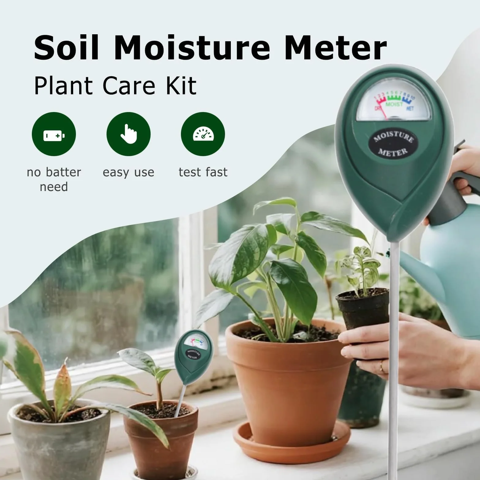 Medidor de Humedad de Suelo, 2 Piezas Sonda Larga, Sensor de Agua, no Necesitan Baterías, Jardín