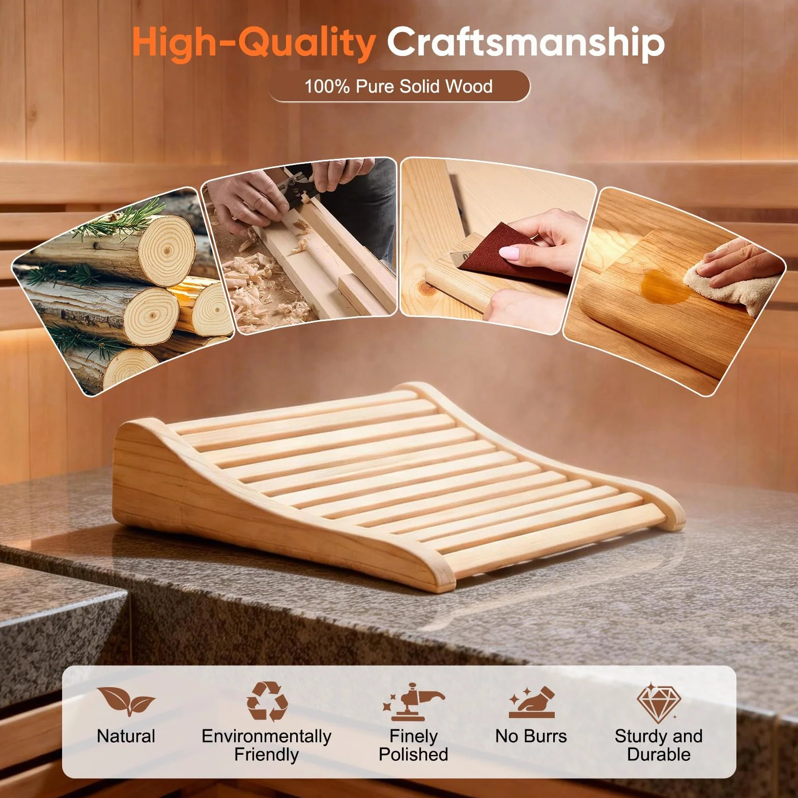 Reposacabezas de Sauna de Madera 2 Piezas, Almohada Cervical Ergonómica para Sauna, Soporte de Cabeza de Madera Natural de Cedro, Accesorio de Sauna para Relajación y Confort 37x33x10cm