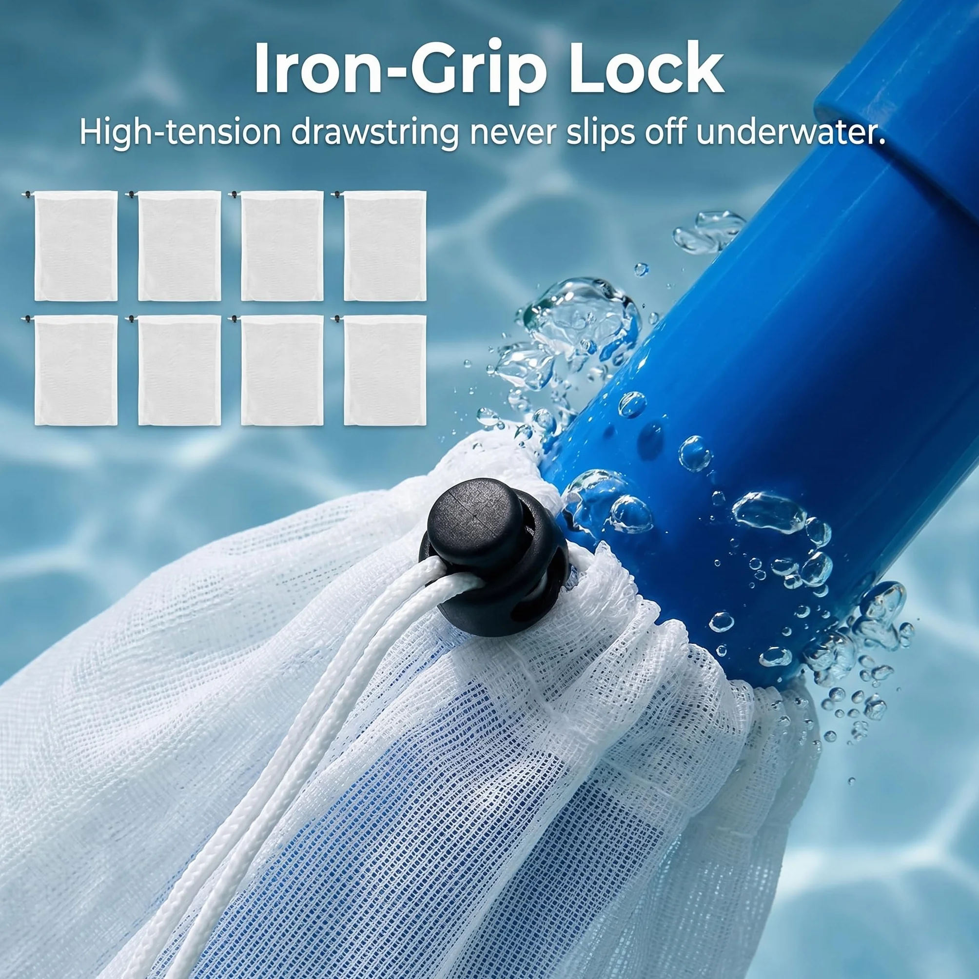 8 bolsas colectoras de repuesto para aspiradora de piscina, malla fina 32 x 22 cm, cordón