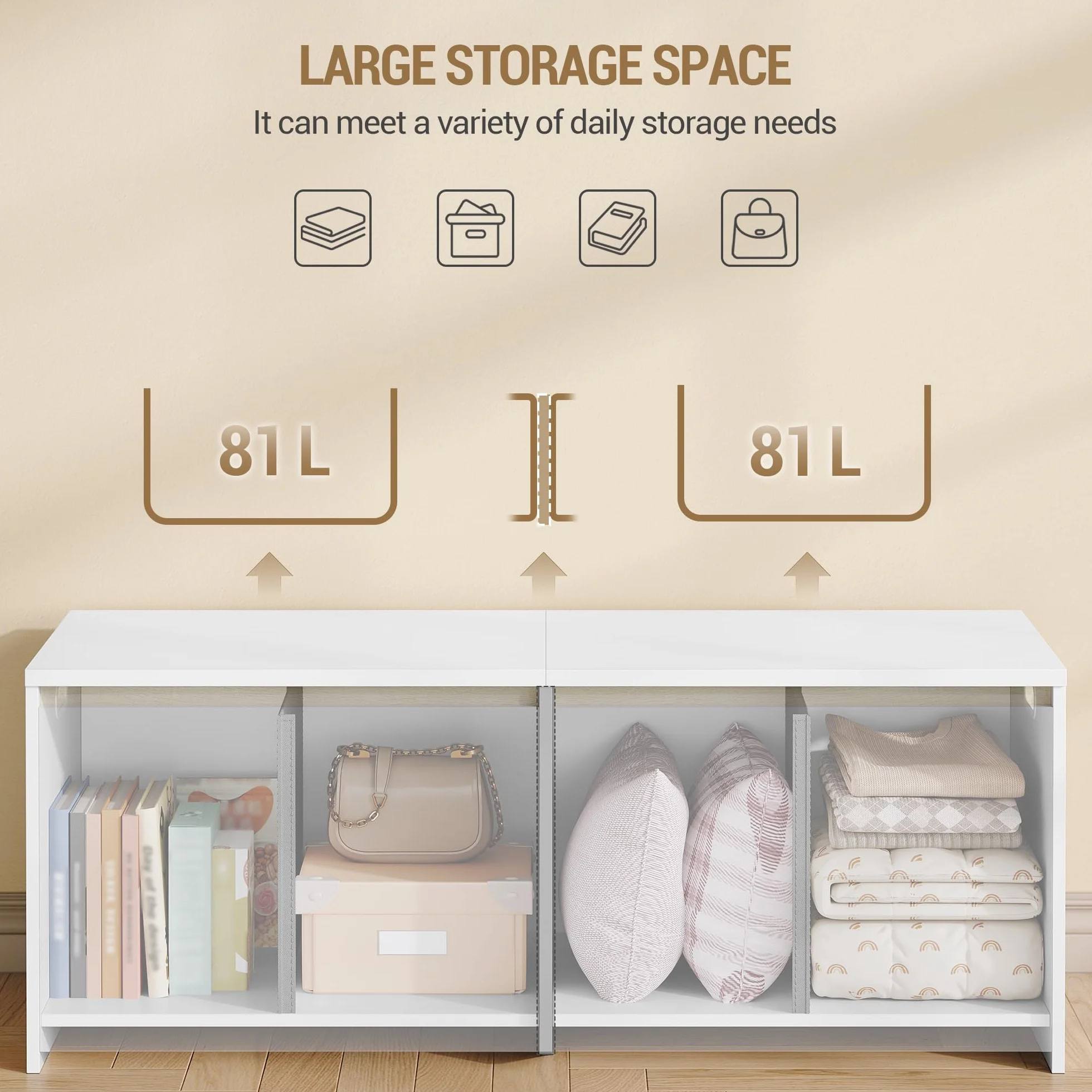 Hzuaneri 120cm Baul Almacenaje con Doble Puerta, Banco Espacio Interior, 40x120x47 cm, Blanco