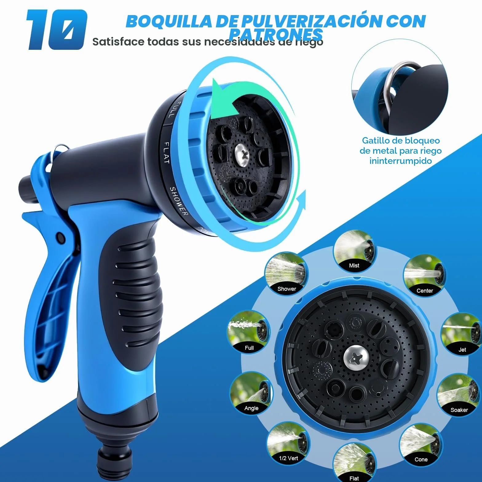 Manguera Jardín Extensible 15 Metros Flexible con Pistola 10 Funciones Adaptadores 1/2" 3/4" para Jardinería