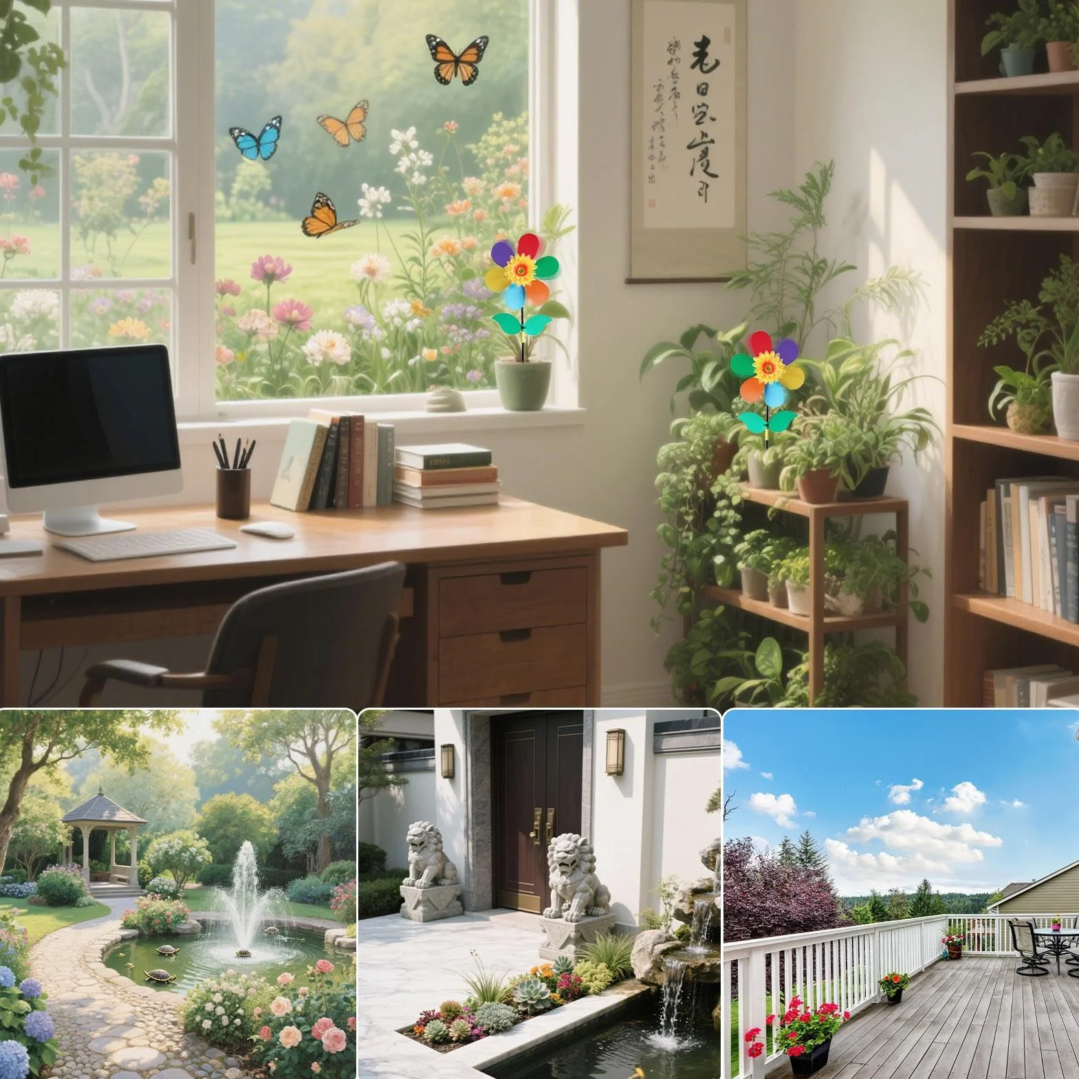 Girasol giratorio para patio y jardín, molinillos de viento al aire libre, girasol, molino de viento, adorno de estaca impermeable, decoración para patio, puerta delantera, niños y exteriores