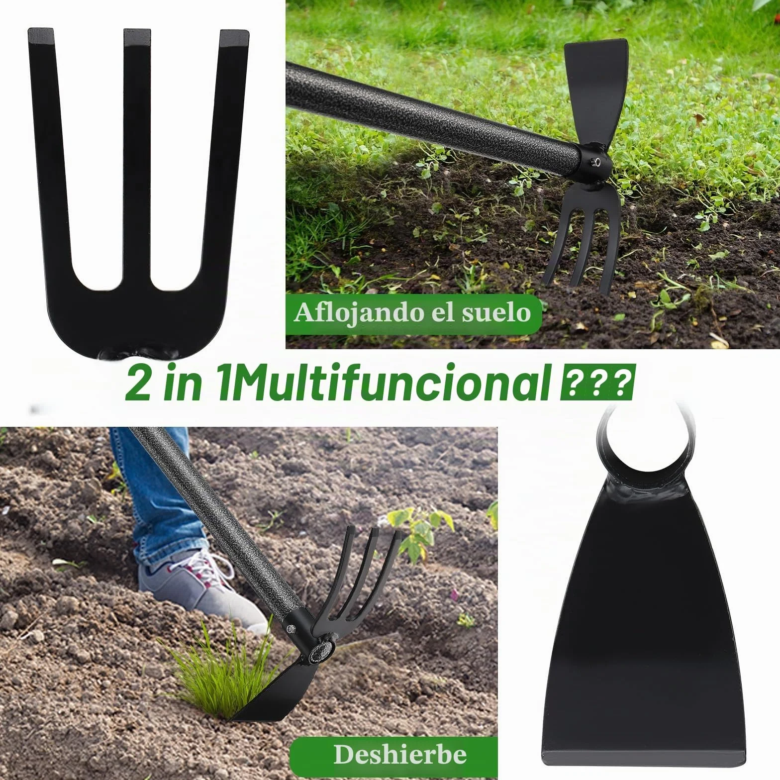 Azada de Jardín 3 Dientes 116 cm Rastrillo de Malas Hierbas Multifuncional