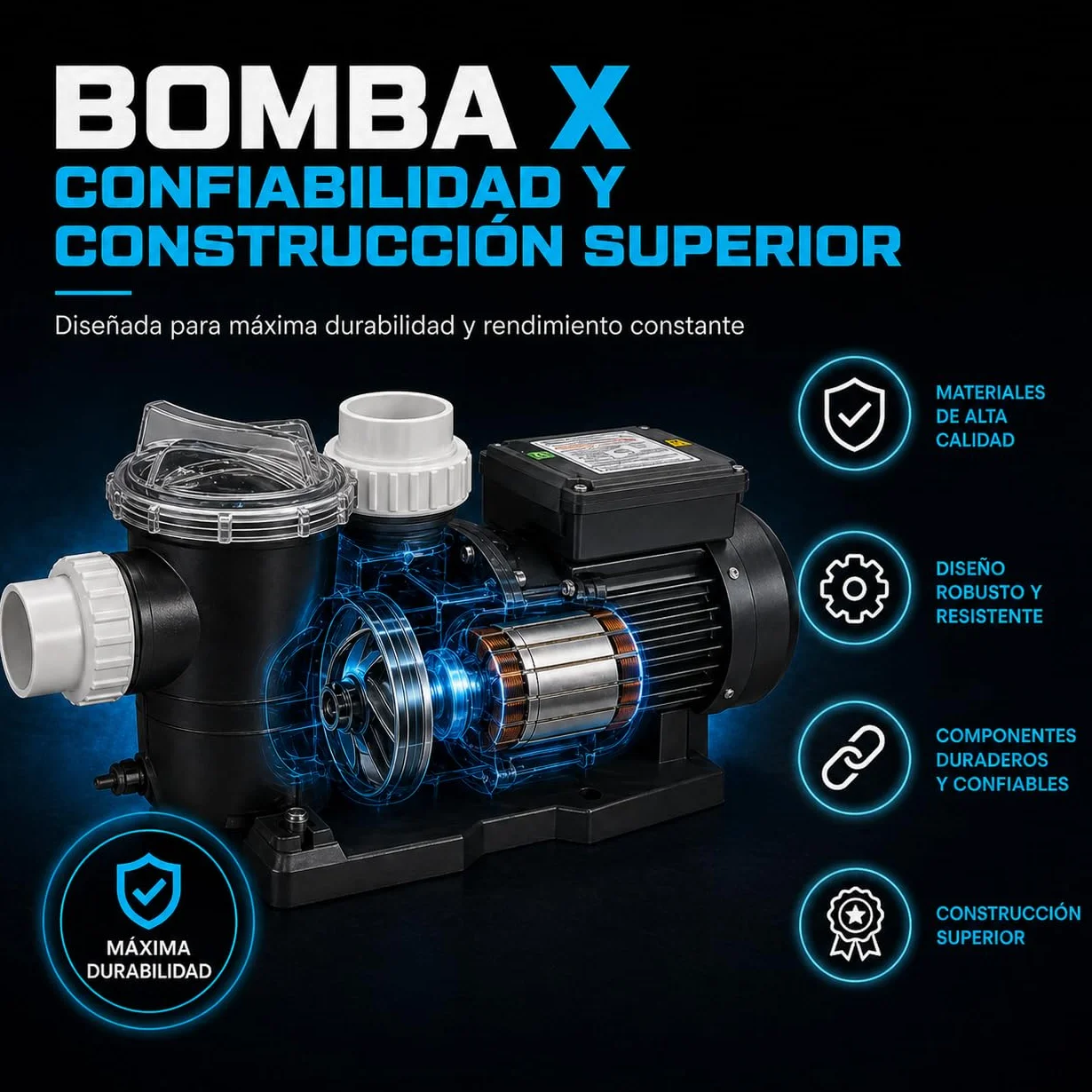 Bomba para Piscina 16500 L/h 1 CV 750 W Filtración con Cesta Extraíble