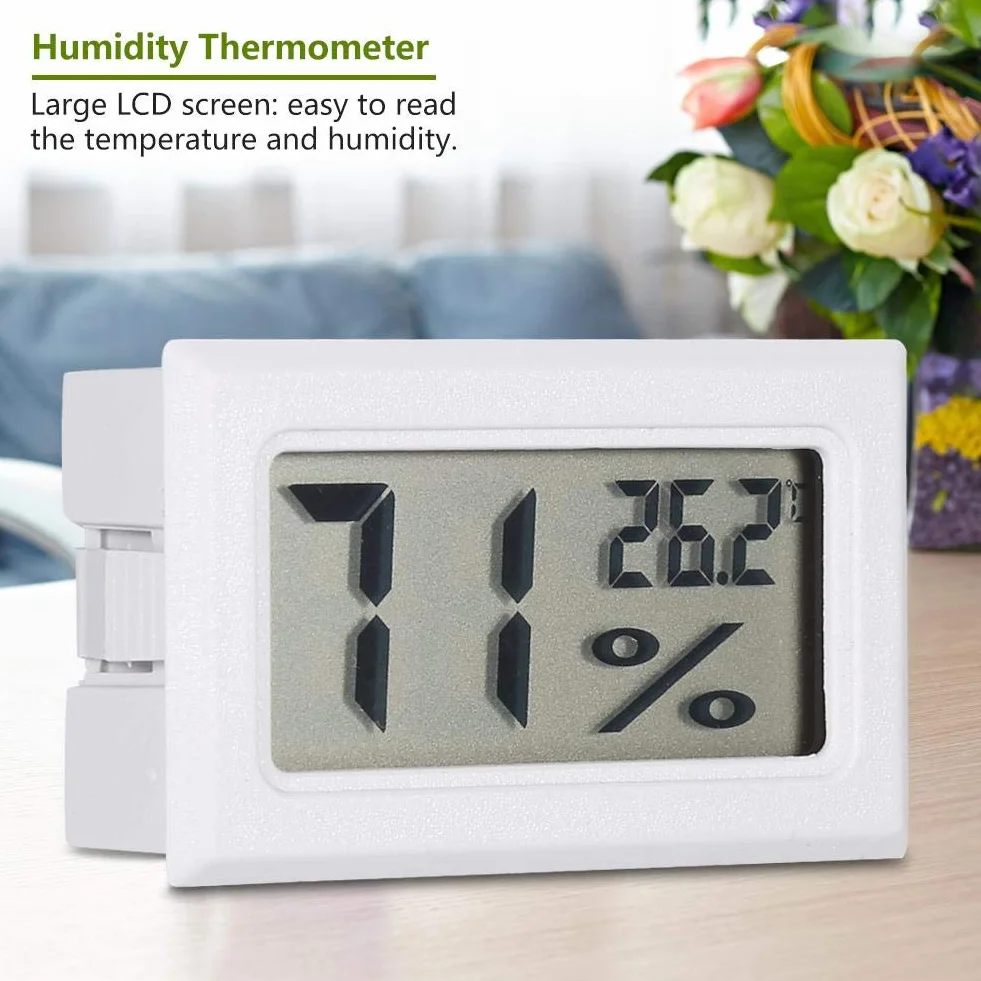 Higrómetro LCD Digital Termómetro de Humedad para Interior Monitor Hogar Oficina Invernadero Blanco