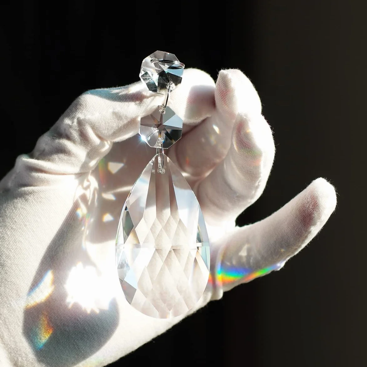 Cristales de araña de lágrima 63 mm, prismas de cristal transparente, colgantes decoración boda