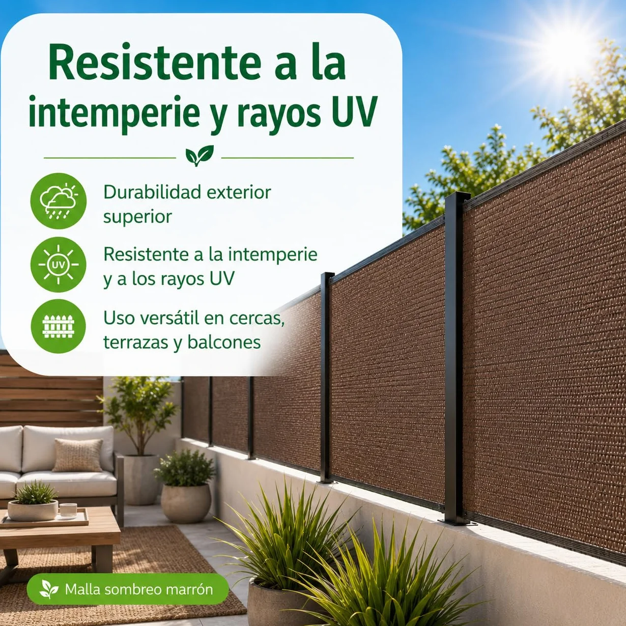 Malla ocultación jardín Marrón 2x10m Malla sombreo 90% Verde