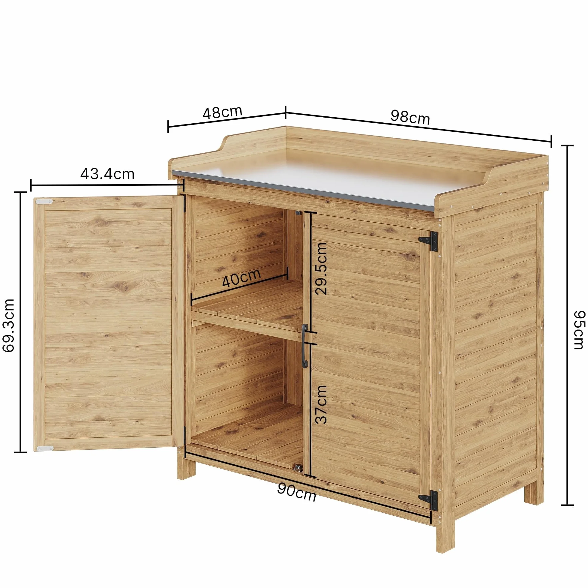 Bealife Mesa de Cultivo con Armario, Exterior para Macetas, Jardín, 98 x 48 x 95 cm, Natural