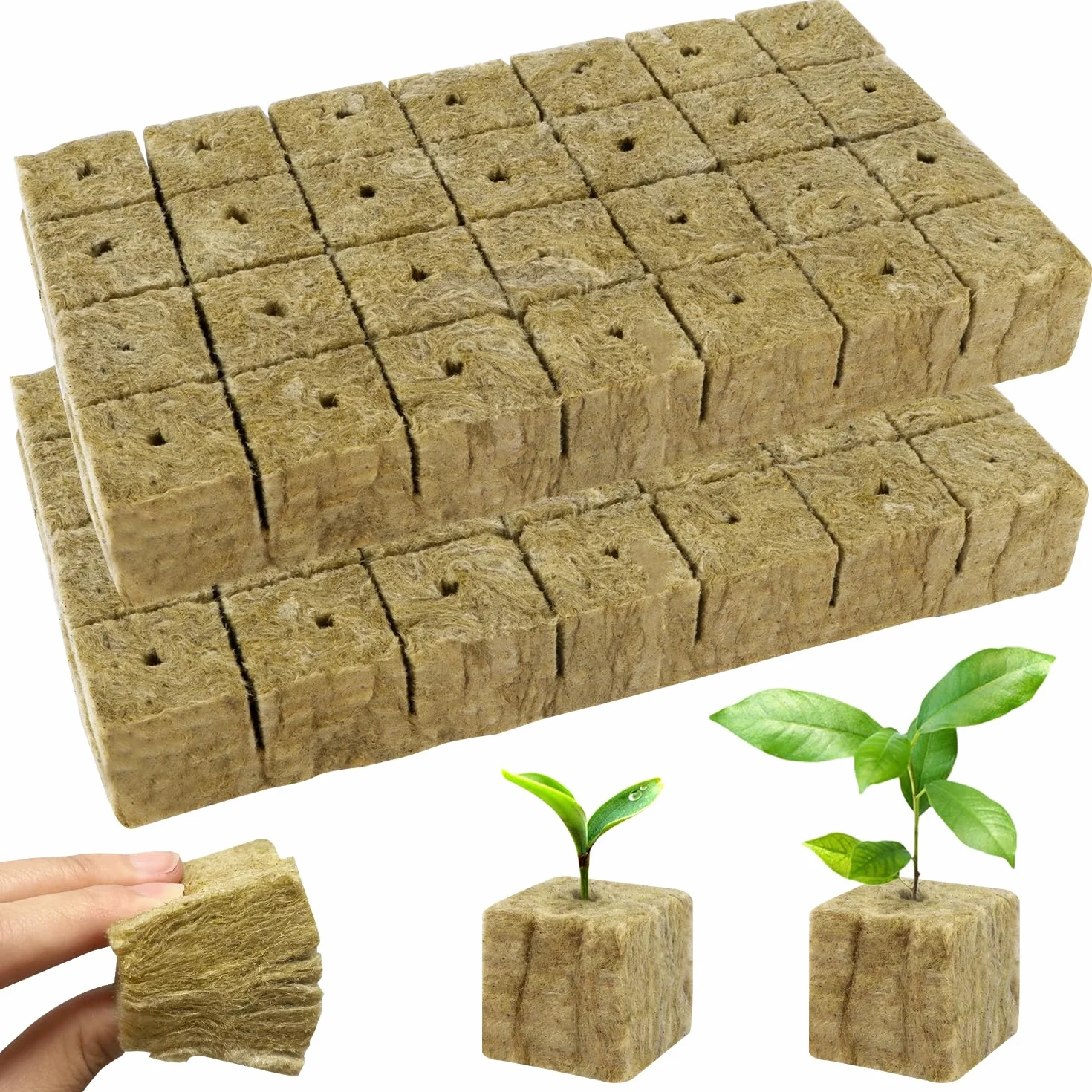 Cubos De Lana De Roca 56pcs 4 x 4 x 4 cm para Cultivo Hidropónico sin Suelo