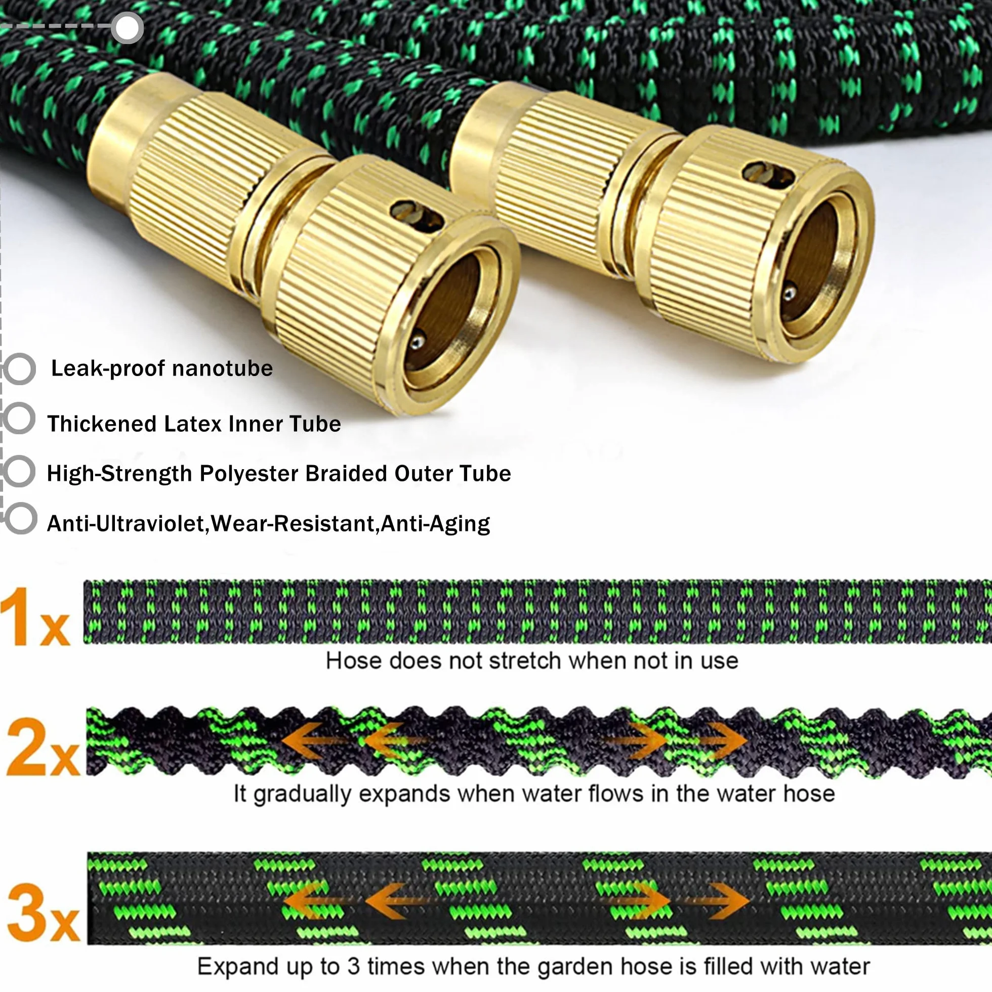 Manguera Jardin Extensible 30 Metros, Mangeras Jardineria Flexible con 10 Funciones Pistola, Boquilla Manguera Terraza Retractil Con 3/4" 1/2" Conector, Garden Hose Riego Conectores Accesorios