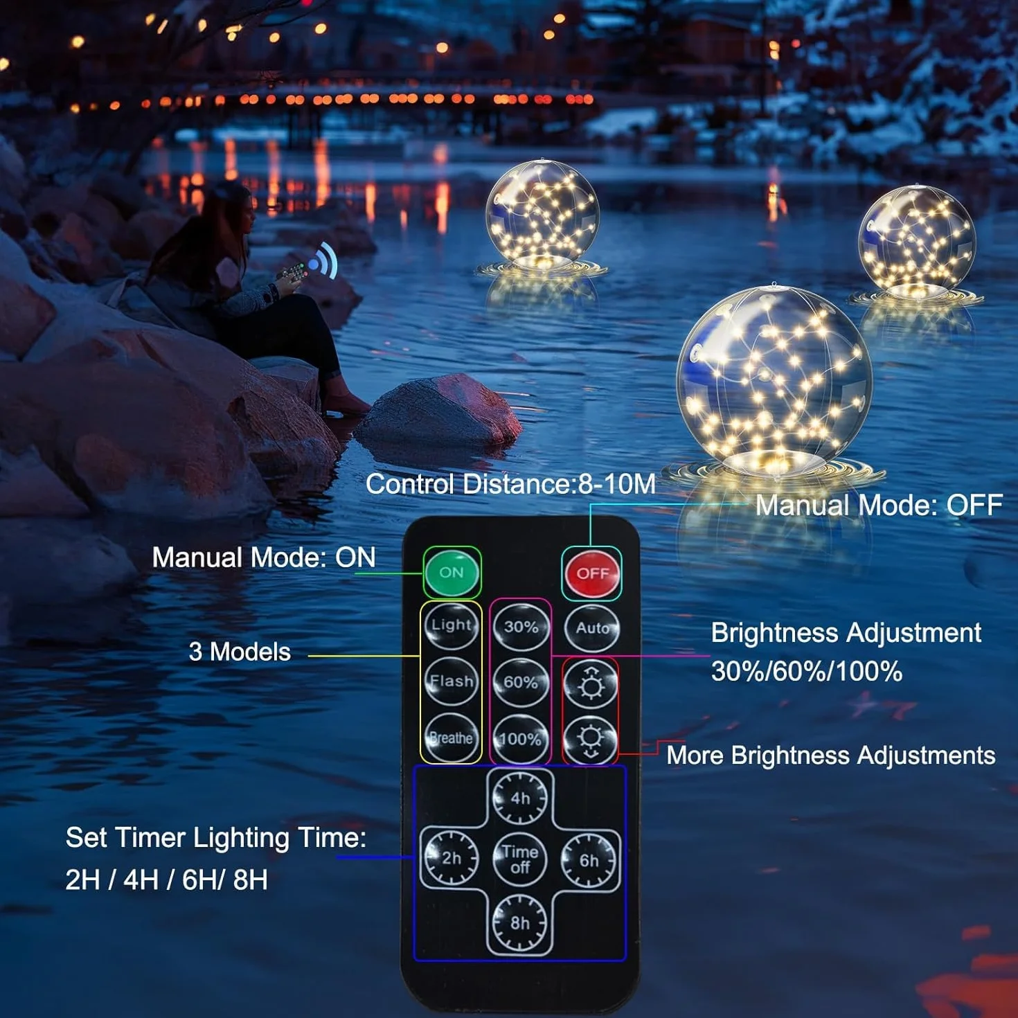 Luces Solares Flotantes para Piscina IP68 13.8" Pelota Inflable con Control Remoto Color Cálido 1 Unidad