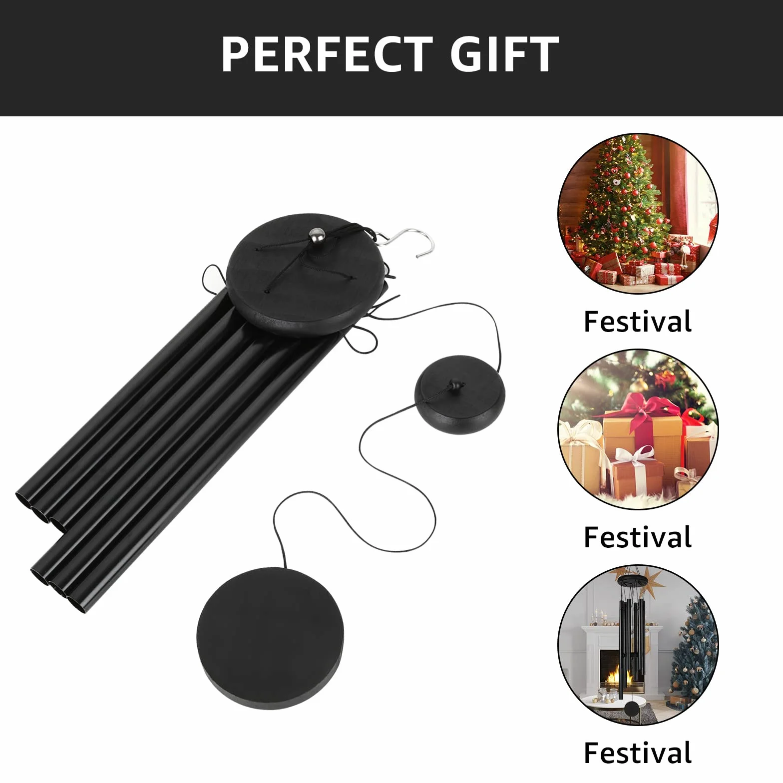 MIVIDE Carillones de Viento Metal Negro, 6 Tubos Campanas de Viento para Colgar al Aire Libre, Tiembre de Vienti Aluminio para Exterior, Decoración del Hogar, Jardín, Terraza, Regalos