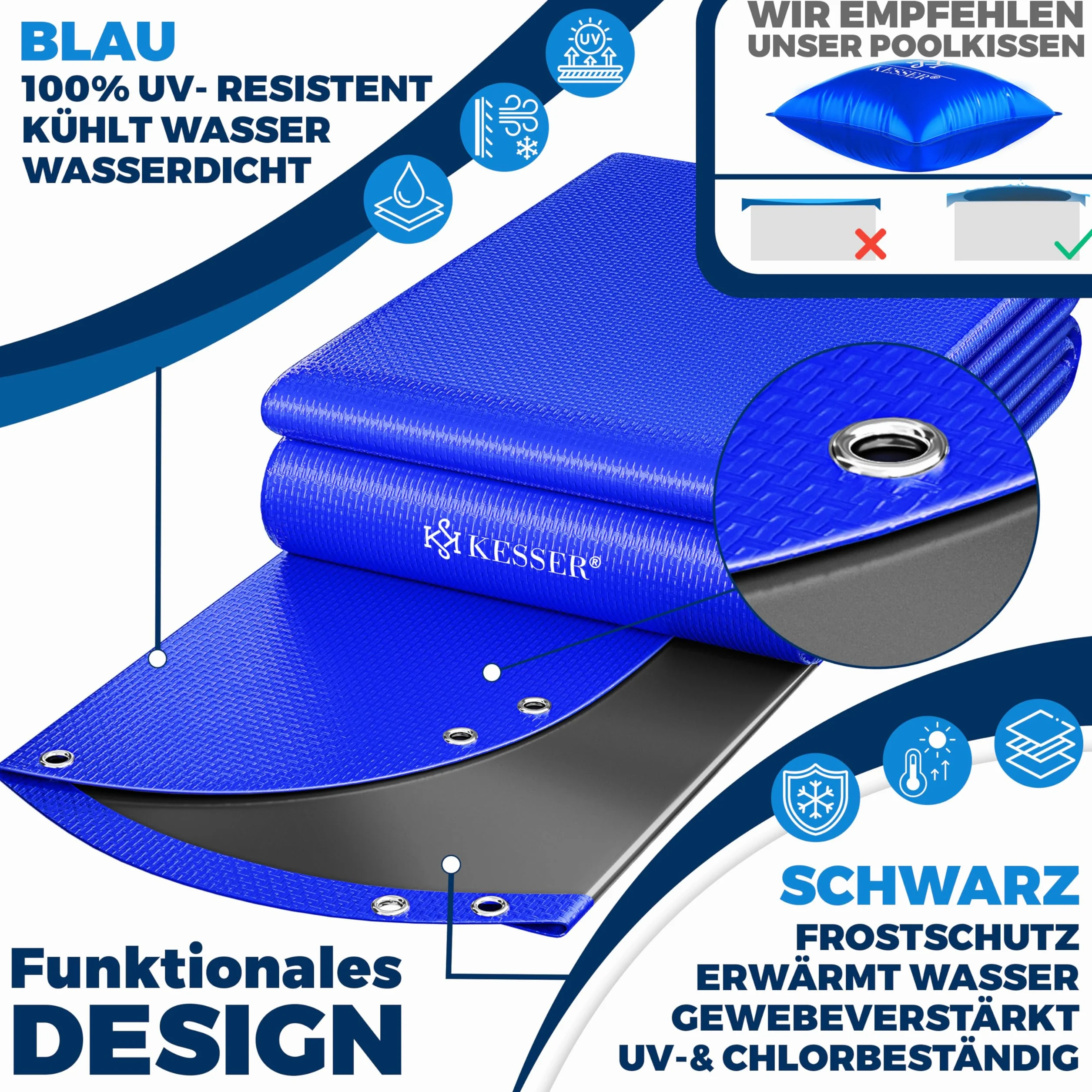 KESSER Cubierta solar para piscina redonda 366 cm 200 g/m² polietileno