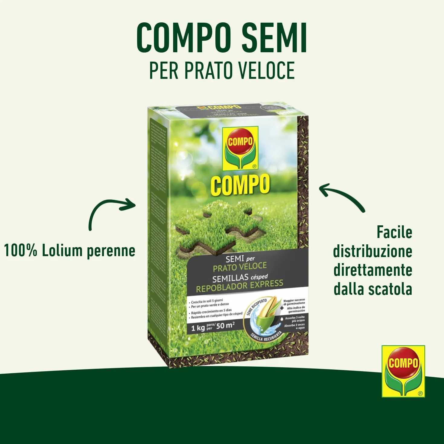 COMPO Semillas de césped repoblador Express 1 kg para 50 m²