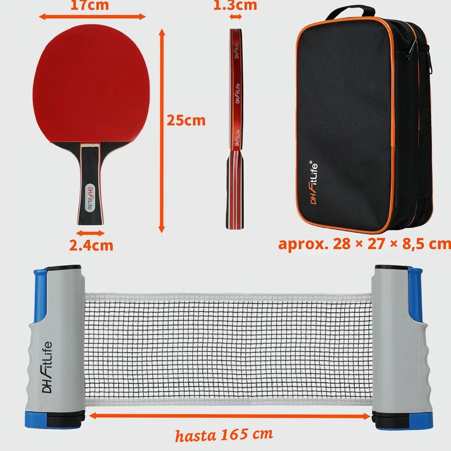 Juego de Raquetas de Ping Pong para 2 Jugadores con Red Móvil Extensible, 3 Pelotas, Bolsa de Almacenamiento