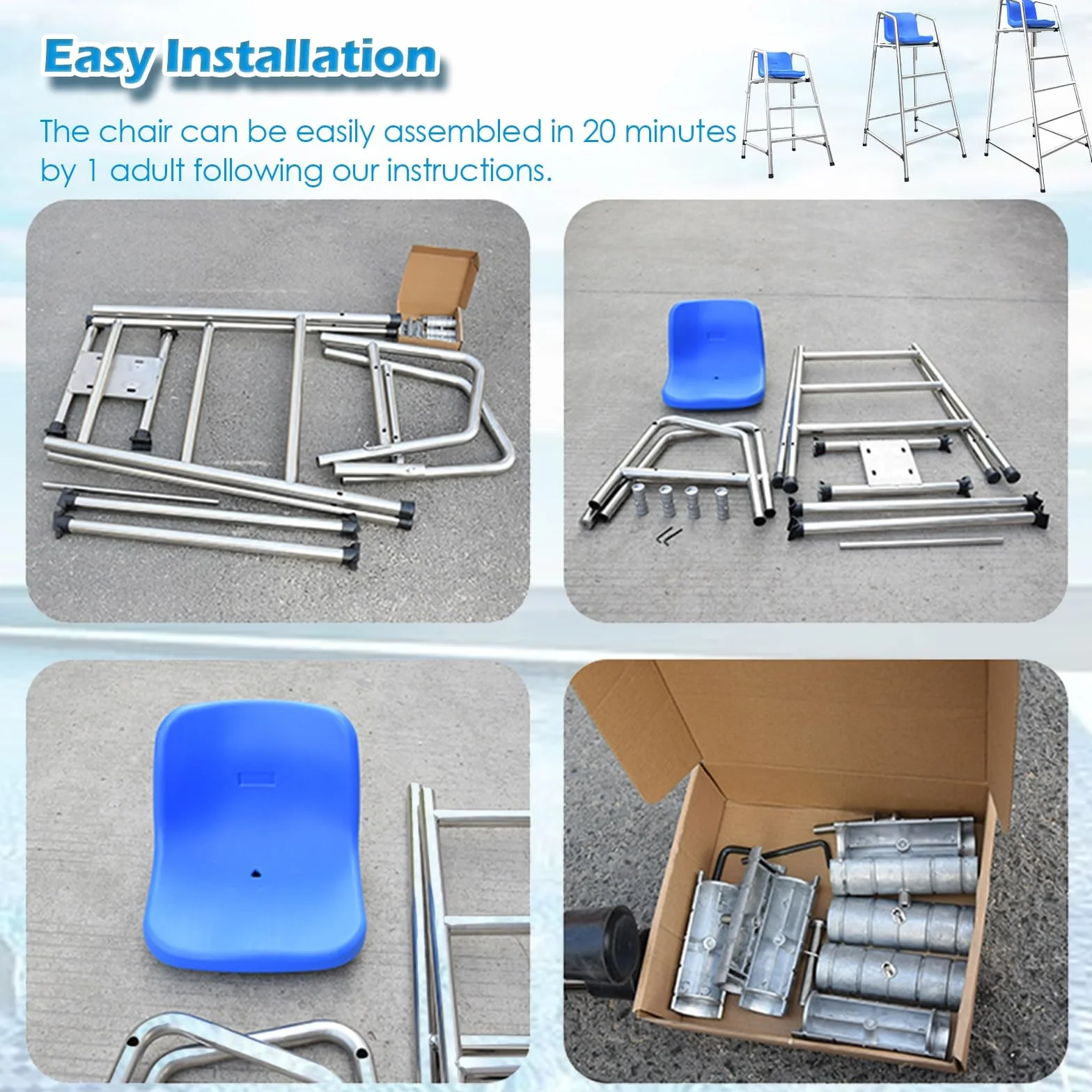 Silla de socorrista de piscina 120/150/180cm altura salvamento alta resistencia