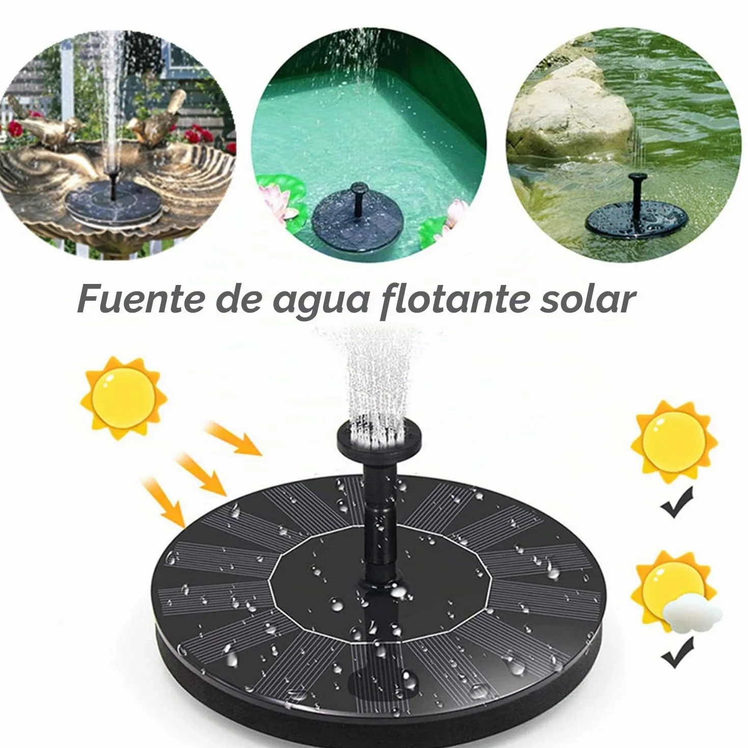 Jsdoin Fuente Solar Jardín Exterior, Bomba de Estanque Solar con 7 Boquillas