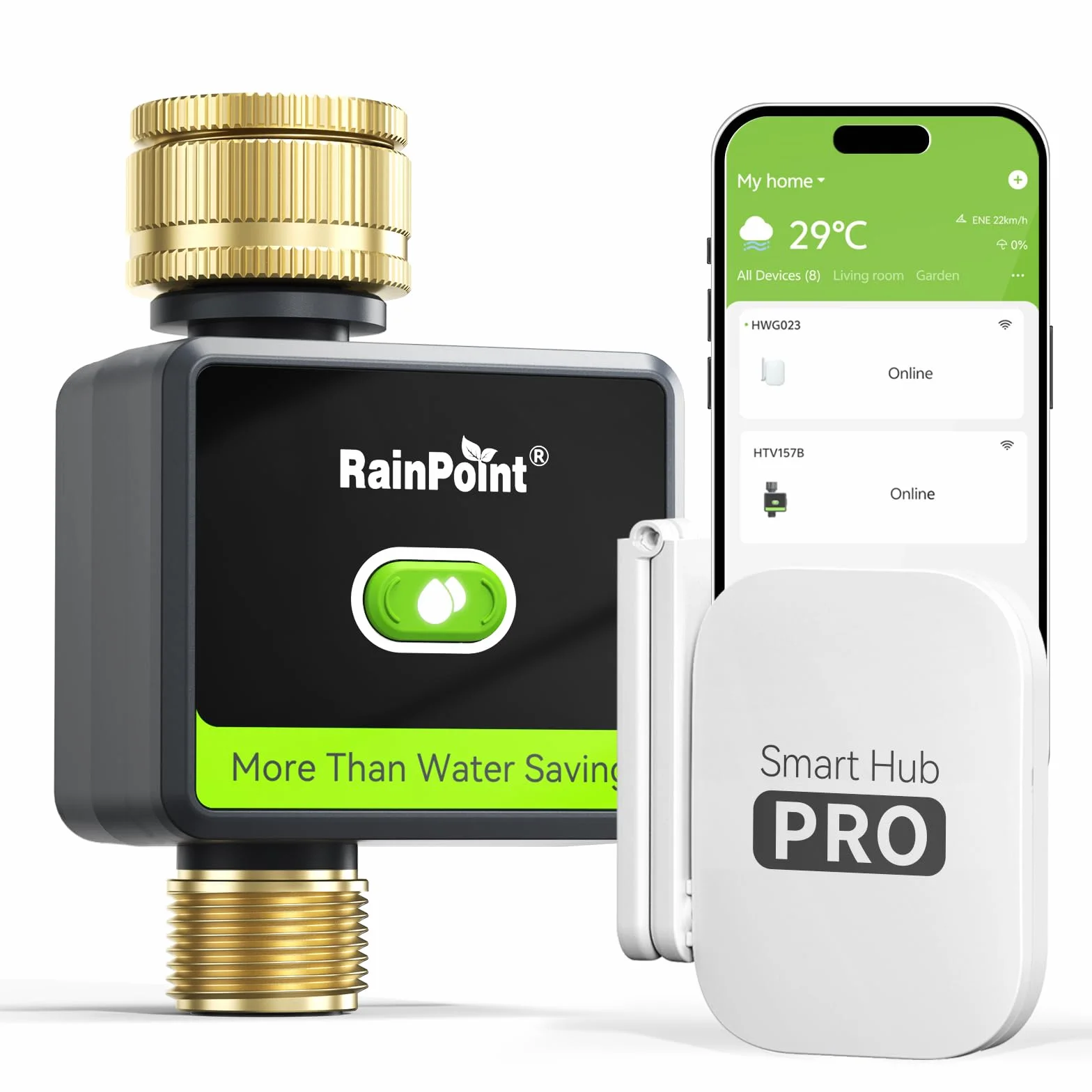 RAINPOINT Programador Riego WiFi, Temporizador de Riego Inteligente con Entrada y Salida de Latón y Gateway 100m