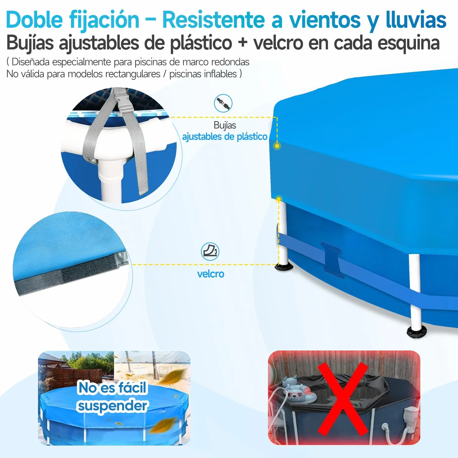 Sekey Cobertor Piscina Redondo 244cm Antiviento Antipolvo Tela Densa Resistente Desgarros Azul