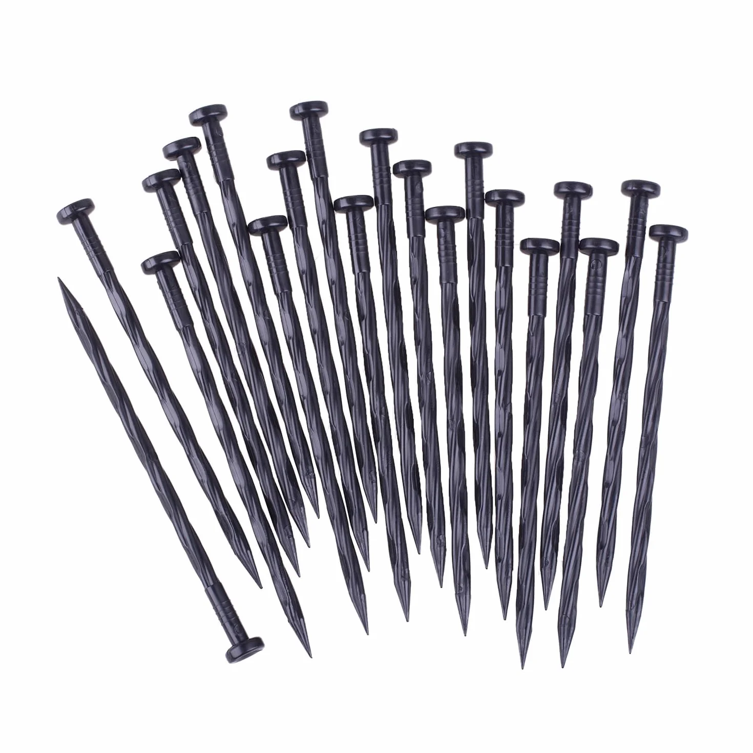 Clavos Rectificados 8 Pulgadas 20cm Piqueta de Sujecion Plastico Negro para Jardin Estacas 20 Unidades