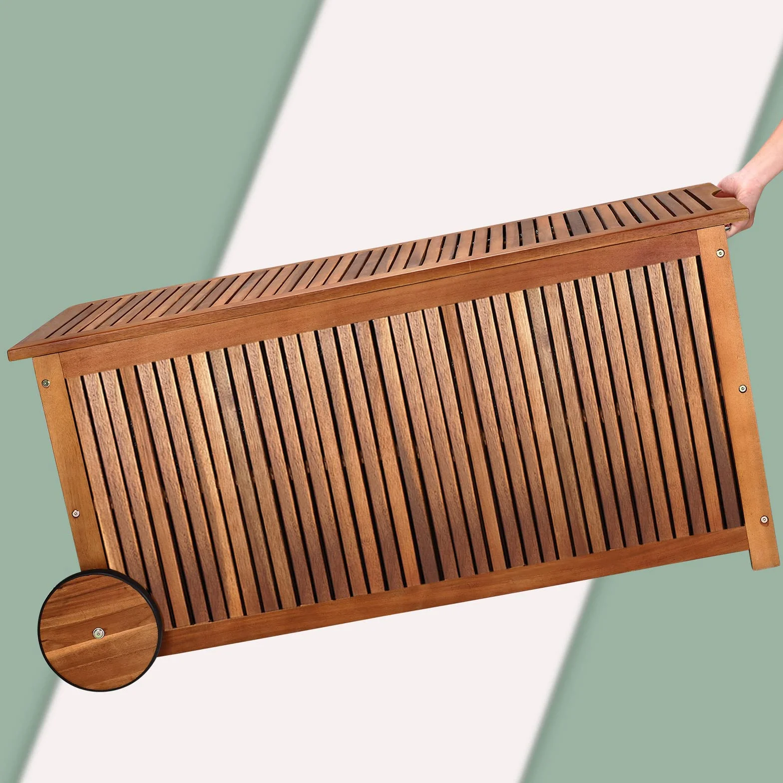 CASARIA Baúl de Almacenaje Exterior 350L Madera de Acacia con Ruedas 120x55x60cm
