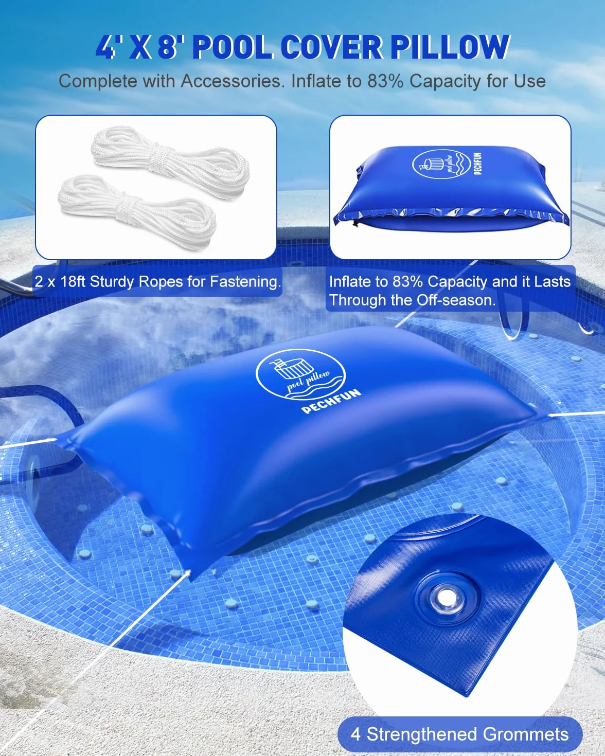 Cojín de Piscina de Invierno Rectangular Inflable Flotante 120 x 240 cm con Válvula de Seguridad