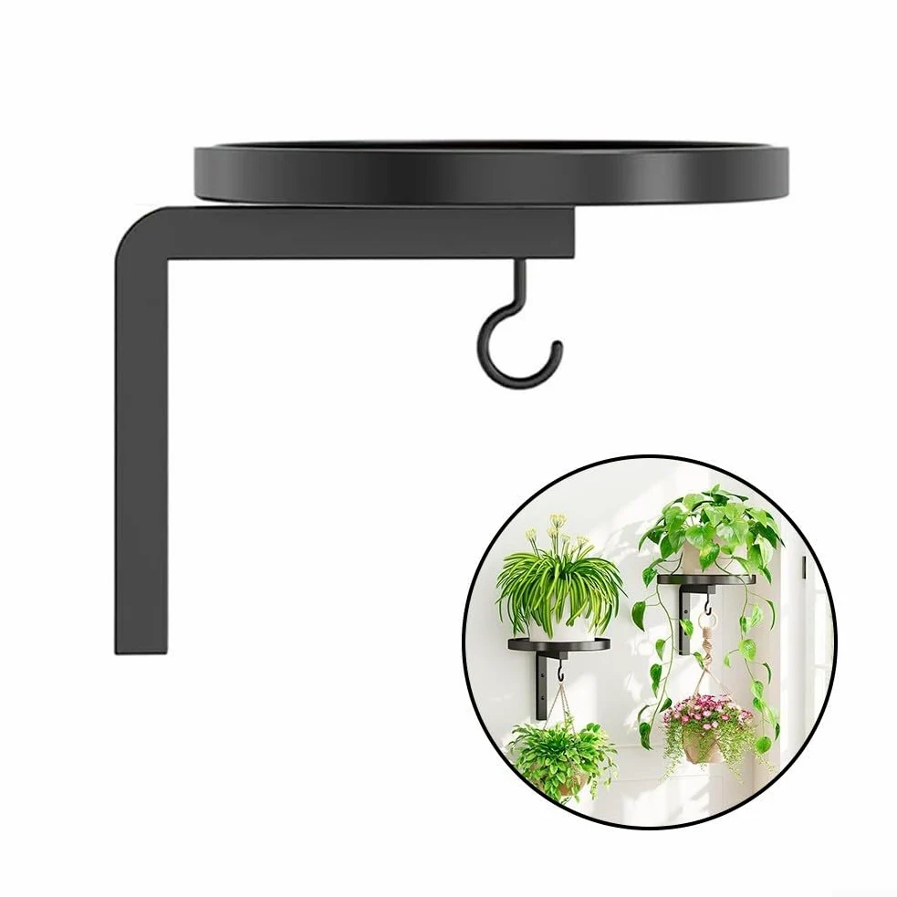 Colgador de pared para plantas, paquete de 2 soportes para macetas para interiores y exteriores, jardín, resistente, resistente al agua, diseño de borde elevado, instalación de decoración moderna
