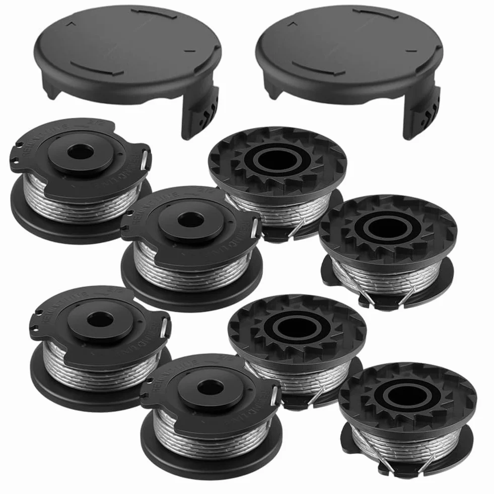 Hilo para cortabordes Recambio de Hilo, Paquete de 8 carretes de Hilo for Recortadora y 2 Cubiertas for Modelos Art de 1,6 mm de diámetro y 4,9 m de Longitud de Nailon Negro