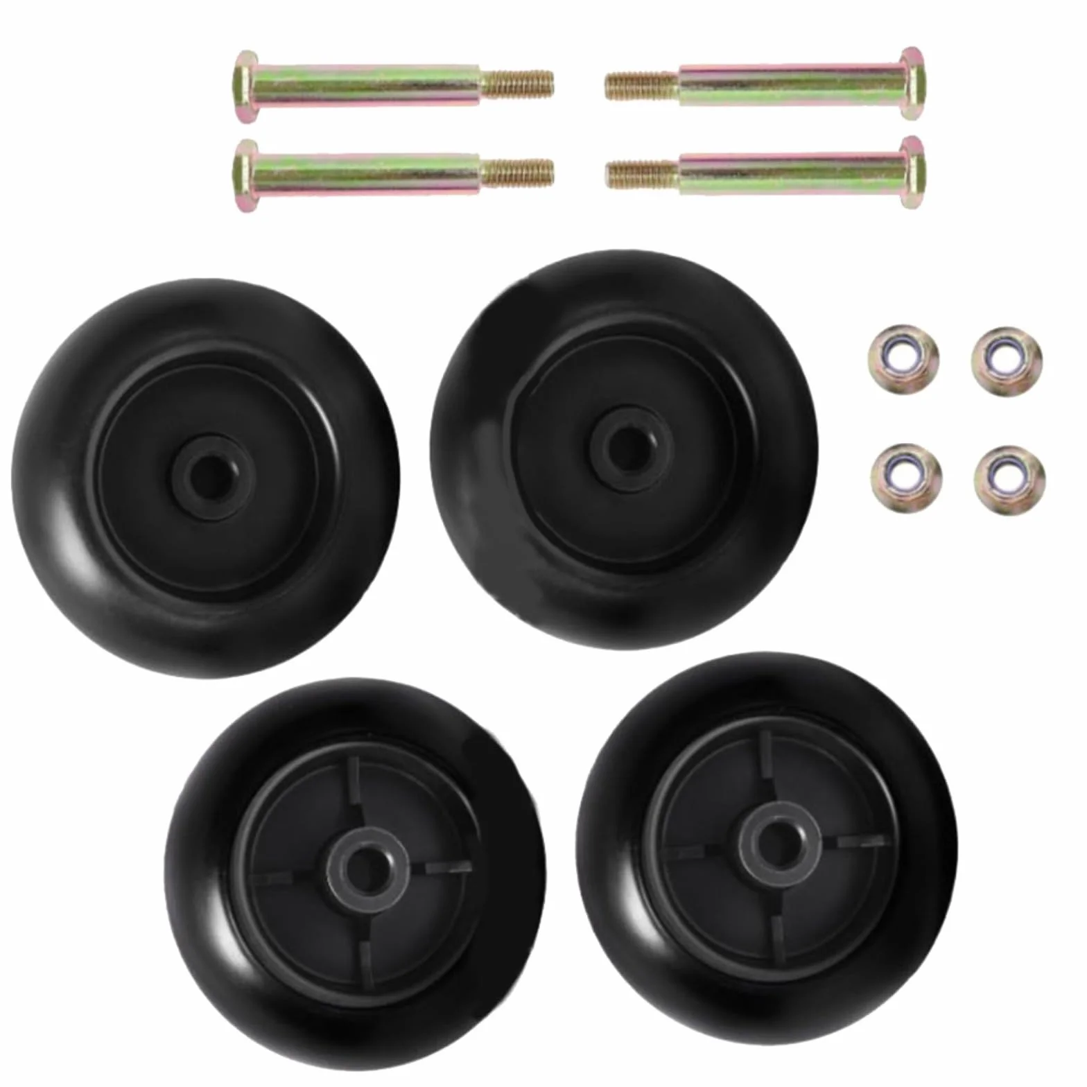 KiraKira Paquete de 4 ruedas para cortacésped compatibles con 532133957 532174873 589527301 734-3058 112-0677 1700184 42-54 pulgadas, color negro