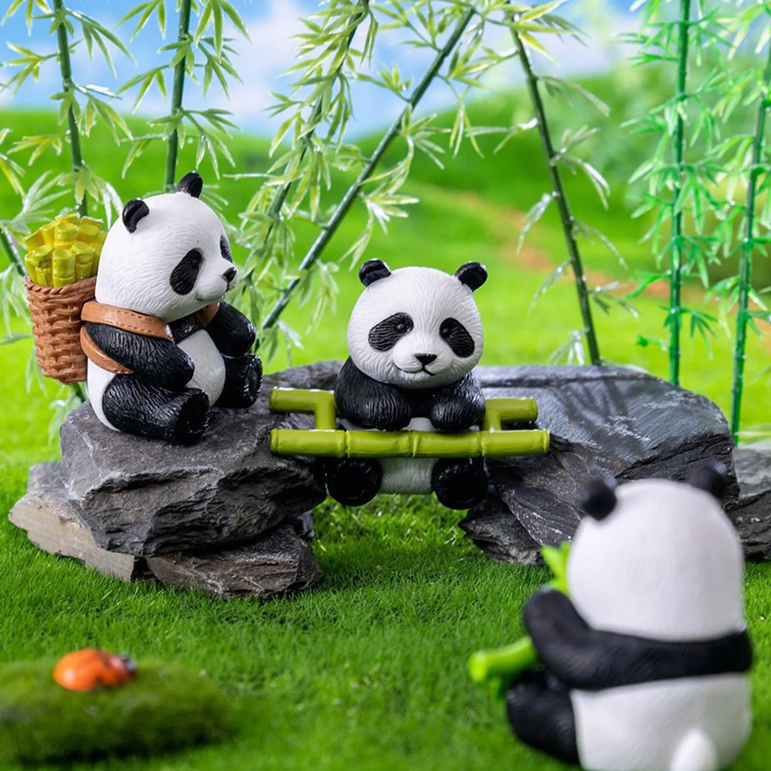 Cayway 8 figuras de mini panda, decoración de panda, animales de jardín de hadas para macetas, bonsái, decoración de paisajismo