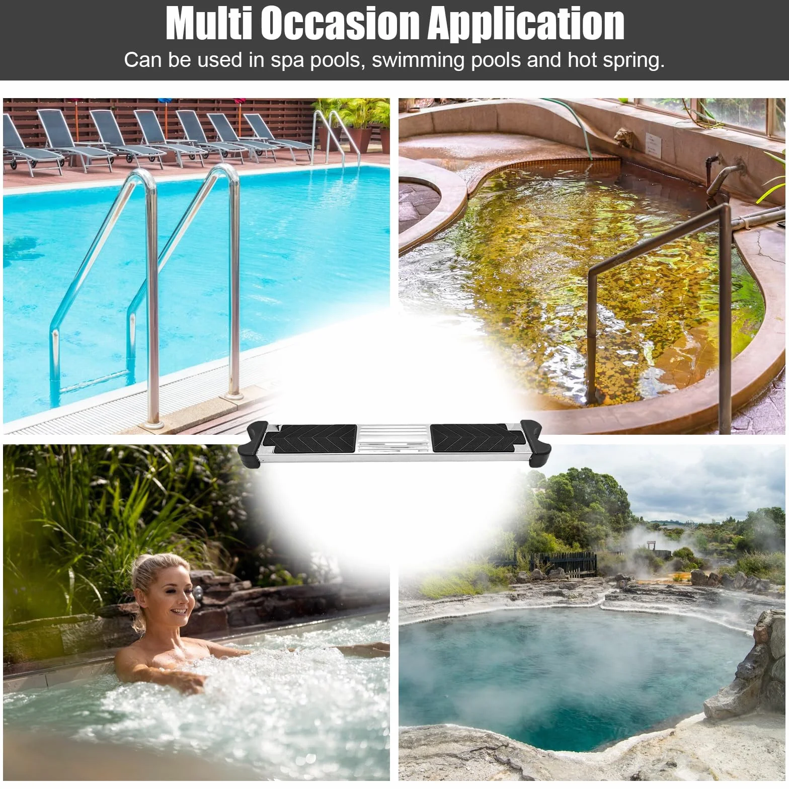 Escalera de repuesto para piscina de acero inoxidable, pedales antideslizantes con goma y tornillos
