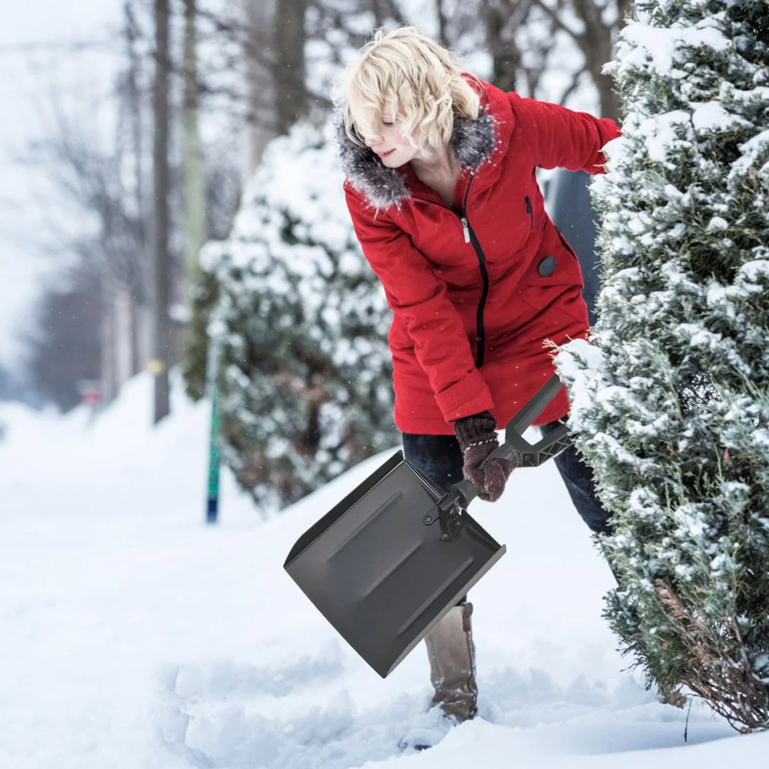 Pala de nieve plegable de aluminio ergonómica telescópica ligera