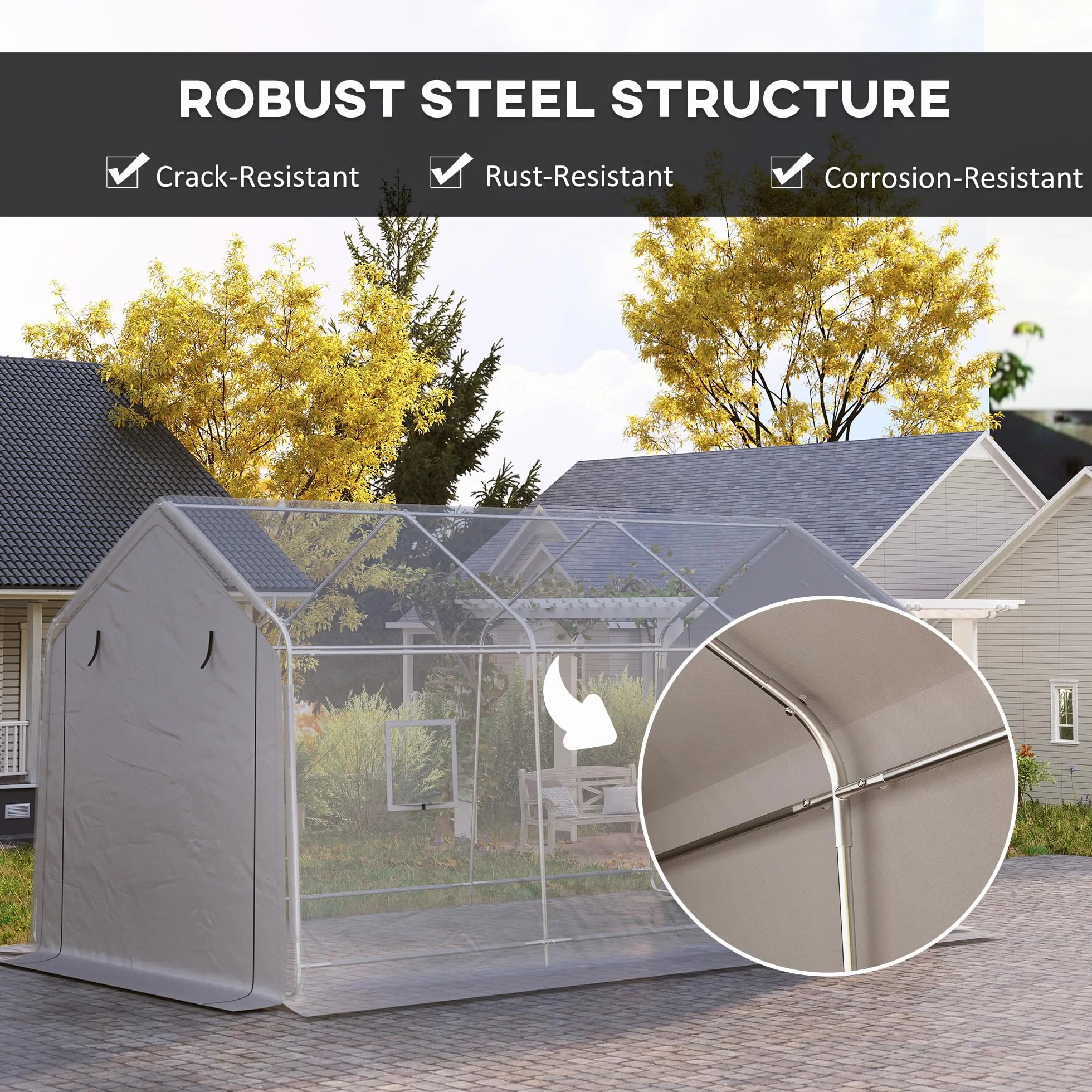 Outsunny Carport 3 x 5,2 m Cobertizo para Coche Exterior con Puerta Enrollable Gris