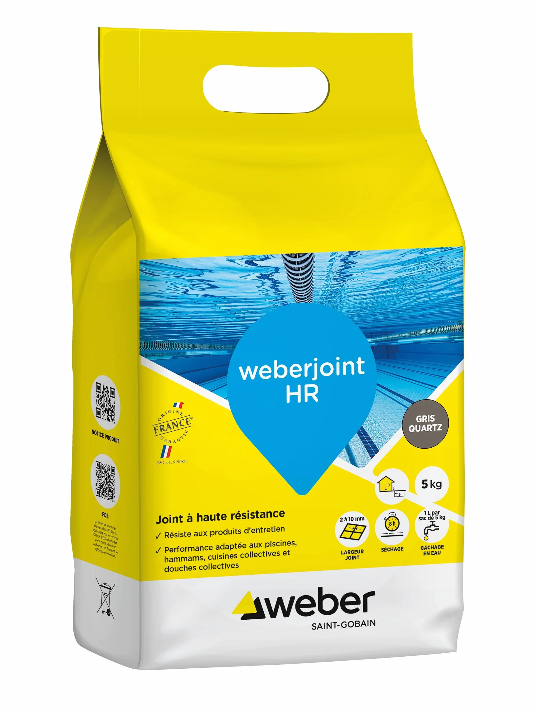Junta de azulejos adecuada para piscina, alta resistencia, gris cuarzo, Weberjoint HR 5KG, WEBER