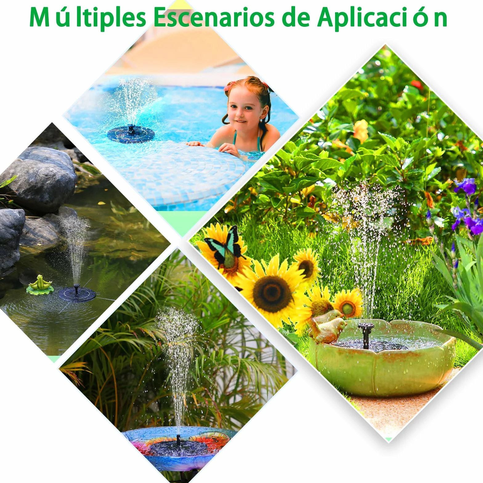 AISITIN Fuente Solar Jardin Exterior con Bomba de Agua 6 Boquillas