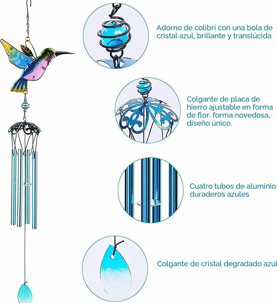 Carillón De Viento De Colibrí De Metal Tubos De Aluminio Para Jardín