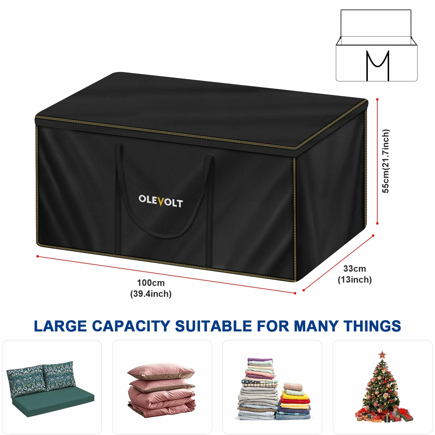 Bolsa de Almacenamiento Impermeable para Cojines de Jardín 100x33x55cm con Asas
