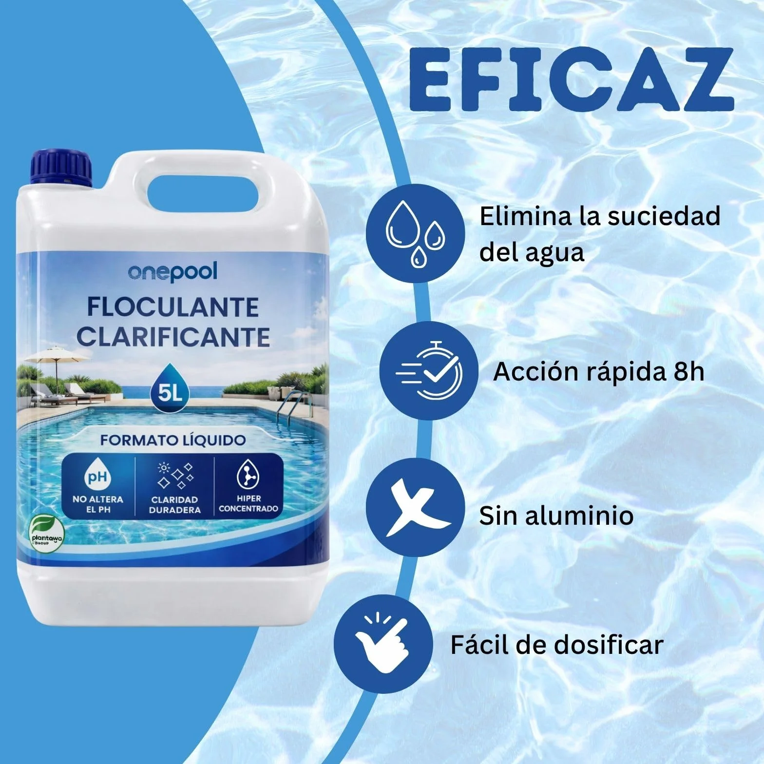 PLANTAWA Floculante Piscina Líquido 5L | Clarificador Agua Turbia