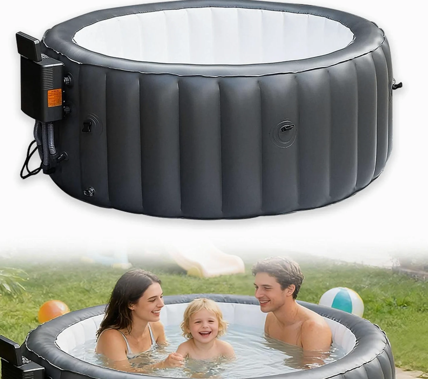 SPA de Masaje con Burbujas,Inflable Grande y Redondo para 4 a 7 Personas,PortáTil,para Exteriores,con 180 Chorros de Aire Y Cubierta Energysense para Patio, Terraza y Piscina. Gray