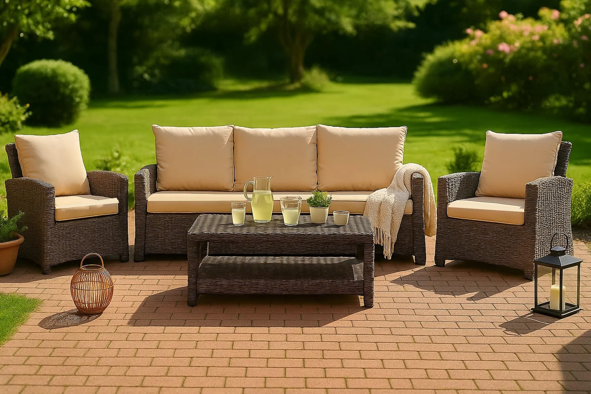Cojín para banco de jardín de polirratán 110x60x50cm Beige