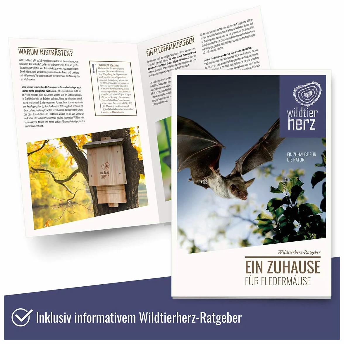 wildtier herz I Gran Caja para murciélagos de Madera Maciza I Casa para murciélagos Resistente a la Intemperie como cuartel de Verano e Invierno I Caja Nido para murciélagos, Caja para murciélagos
