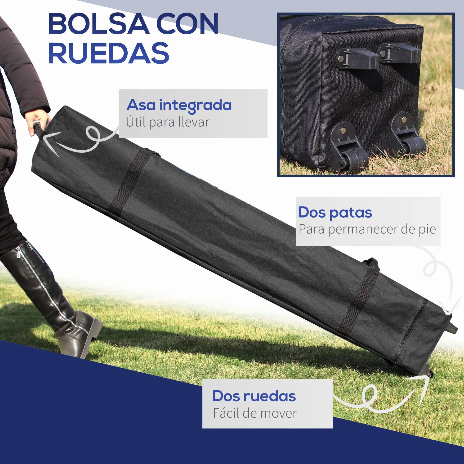 Outsunny Cenador Plegable Pop-UP 2,5x2,5x2,68 m Carpa de Jardín Protección UV 50+ Ajustable en Altura con 4 Bolsas de Arena y Bolsa de Transporte para Camping Fiestas Patio Azul