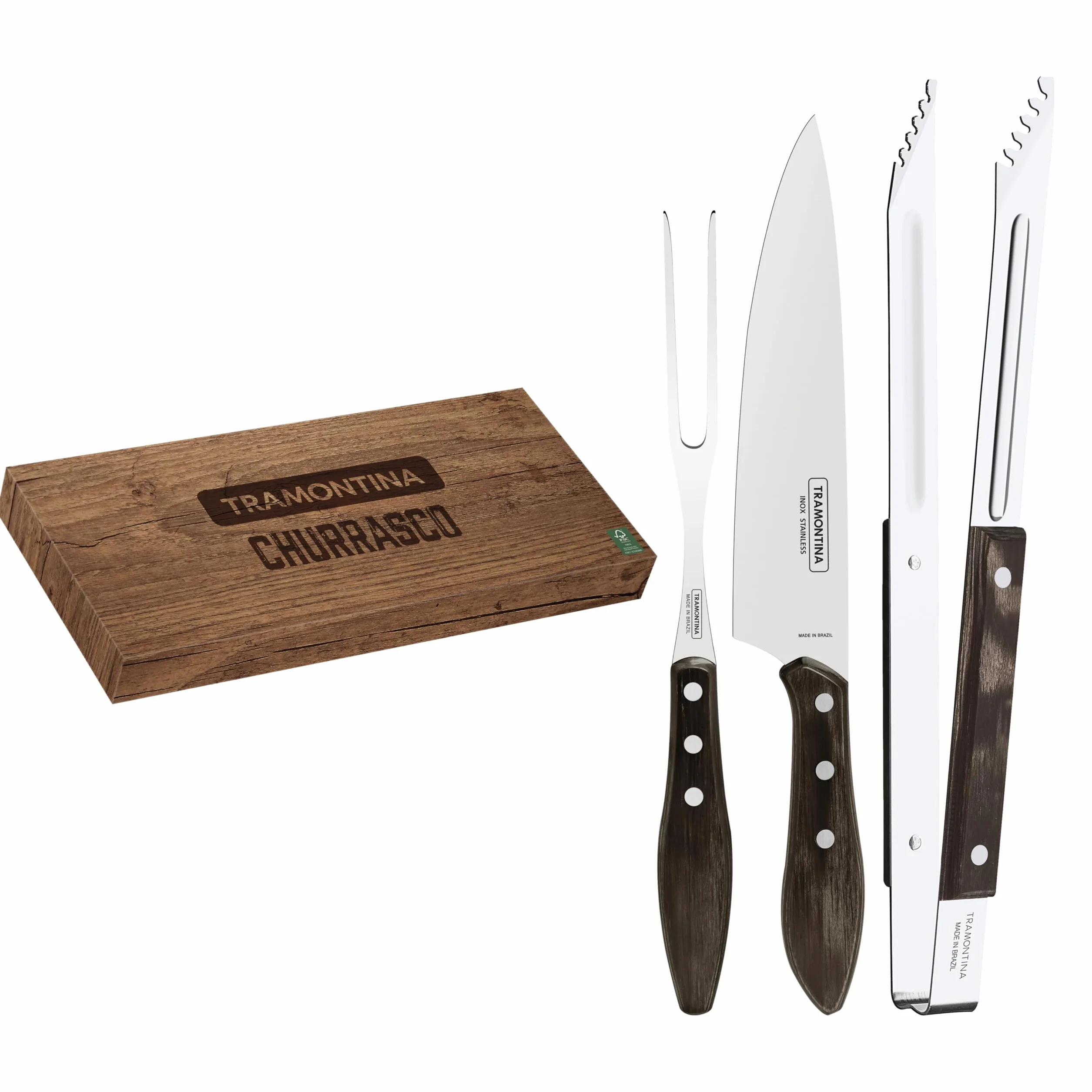 Tramontina - Juego para barbacoa 3 piezas Polywood Castaño