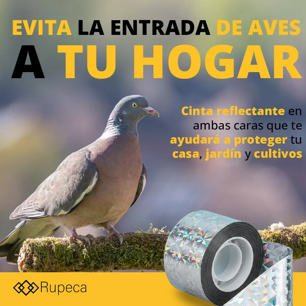 Cinta Repelente de Aves 80M x 4,8CM Ahuyentador de Pajaros Exterior