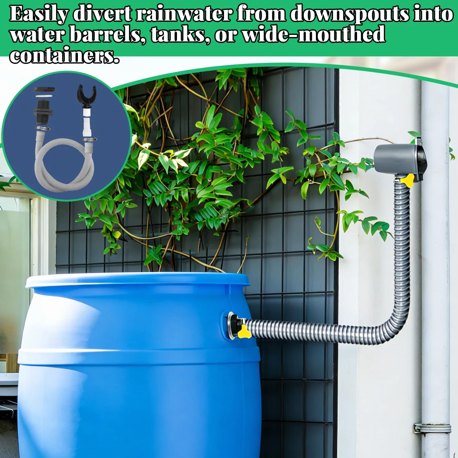 Colector de Agua de Lluvia, Kit Conector para Barril y Depósito