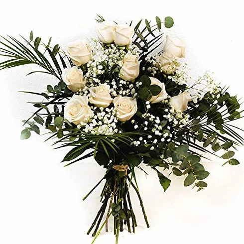 Ramo de Flores 12 Rosas Blancas con Dedicatoria - Flores Frescas Naturales para Regalar
