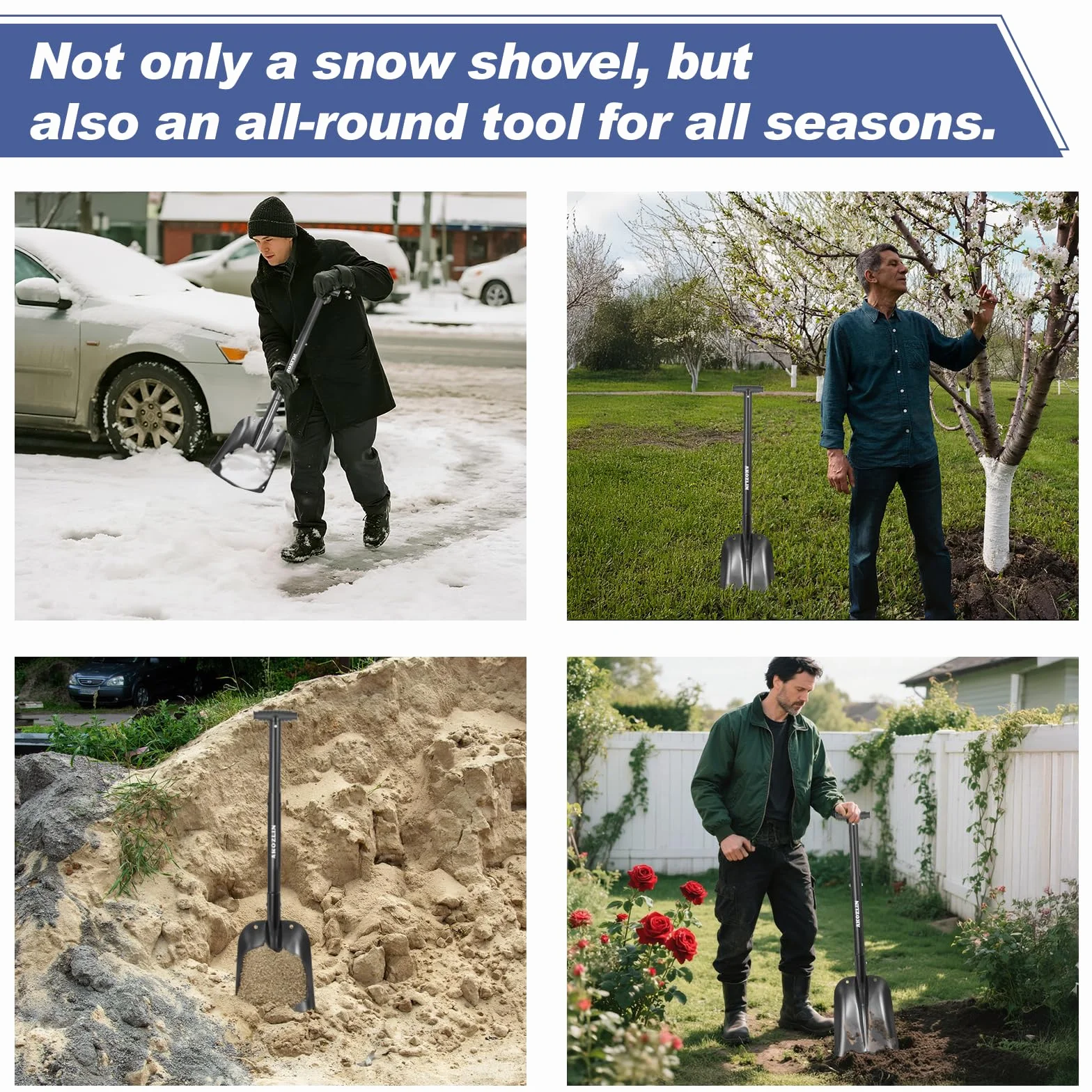 Pala telescópica de emergencia para nieve de aluminio, 21.2-32.3 pulgadas, plegable, con raspador de hielo y bolsa