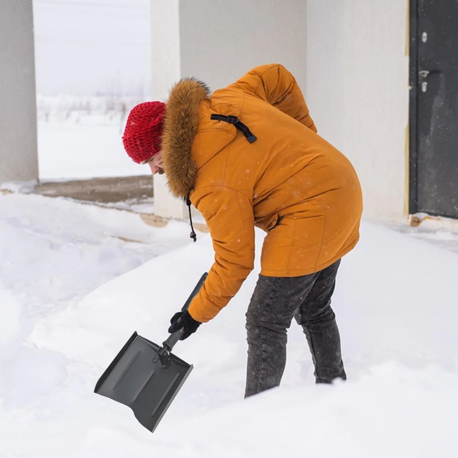 Pala de nieve plegable de aluminio ergonómica telescópica ligera