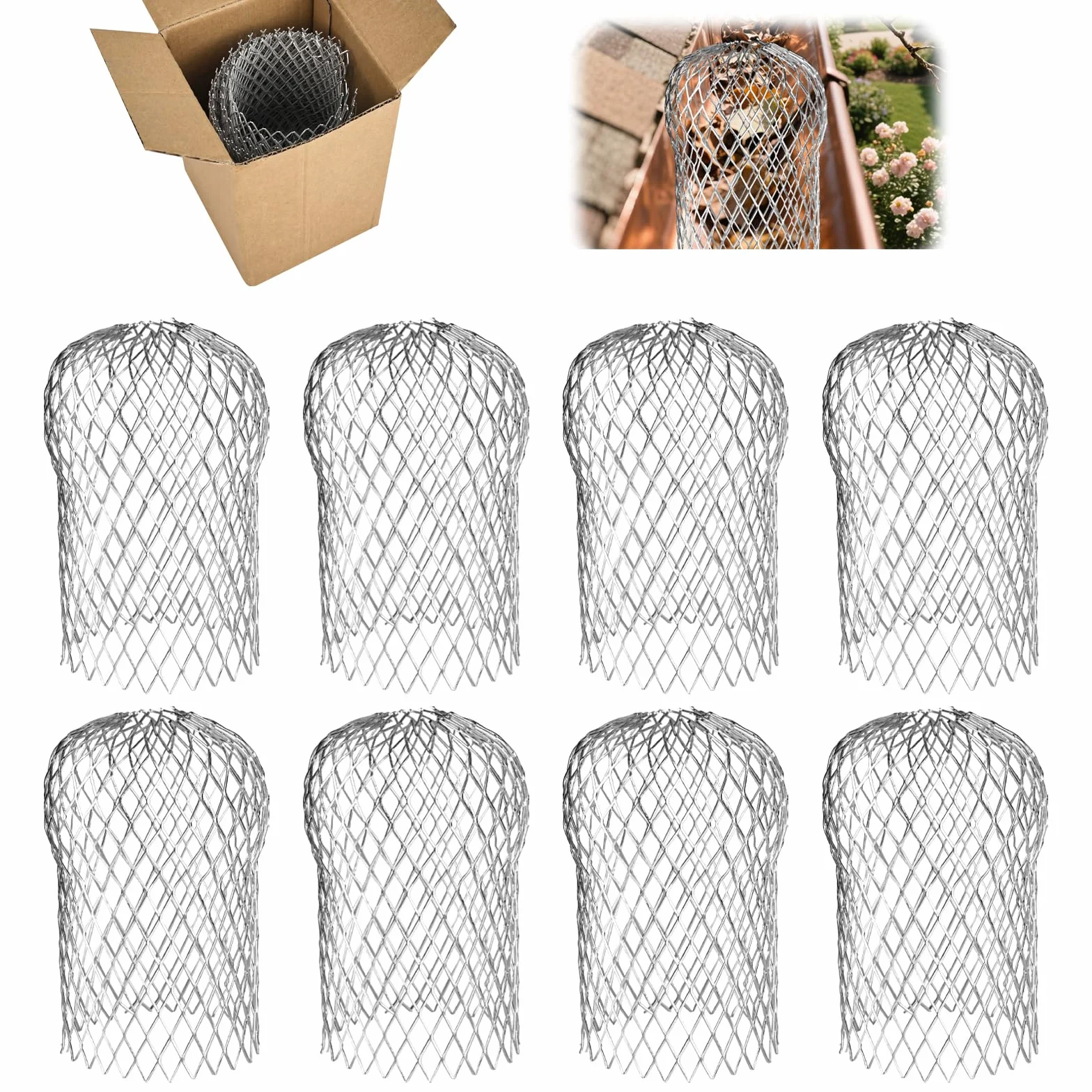Rejilla Desague Jardin 8 Piezas, Tapa Desague Terraza para Canalones PVC Lluvia, Sumidero Diametro 3-15 cm
